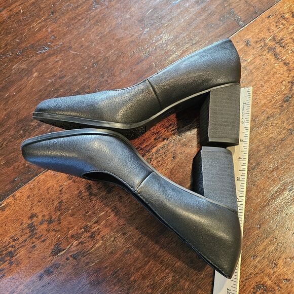 ZODIAC gloria black leather block heel pumps 8.5M classic modern work shoe - Picture 2 of 8